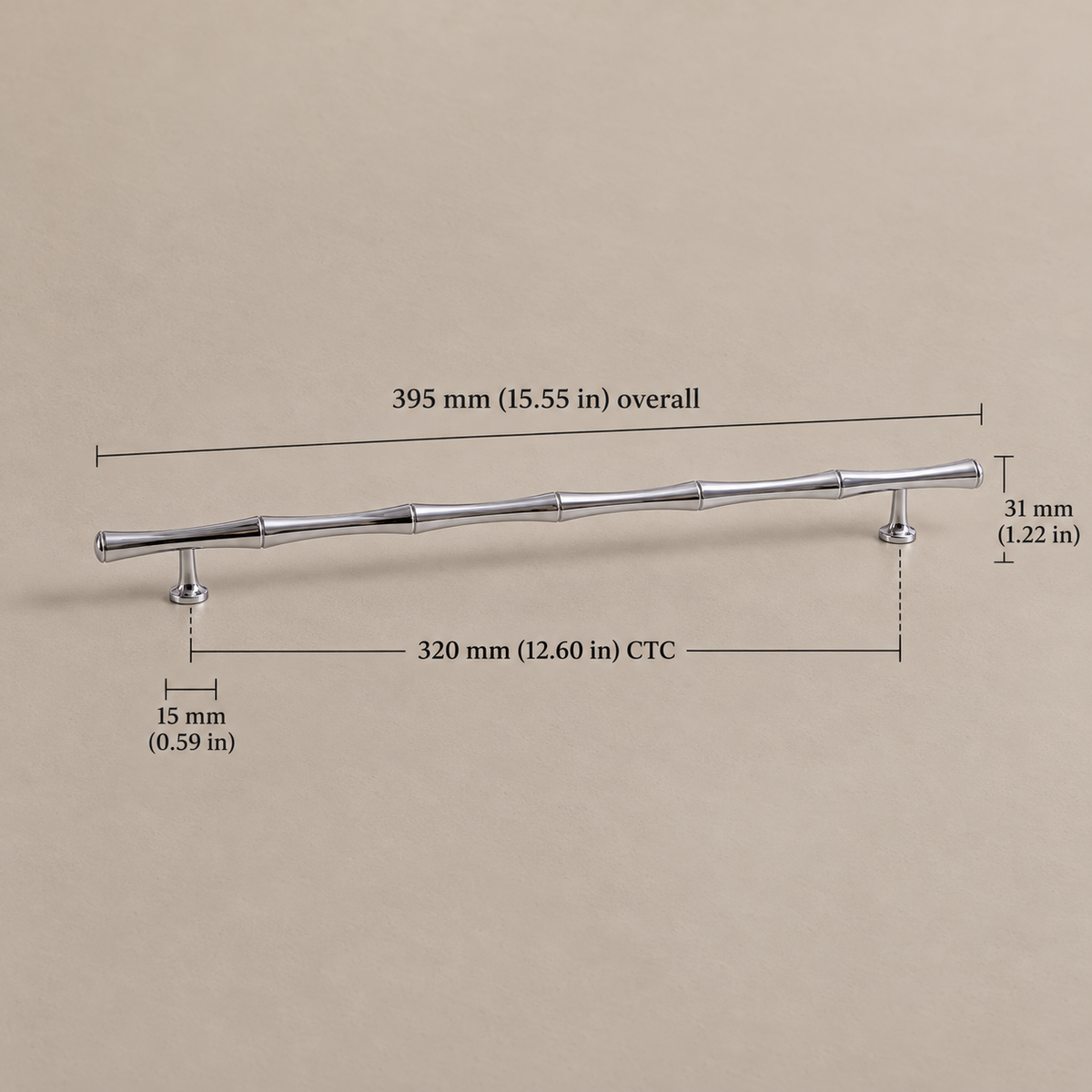 Chrome Brass Bamboo-Style Cabinet Pulls & T-Knob - Modern Design — chrome-bamboo-320mm-ctc