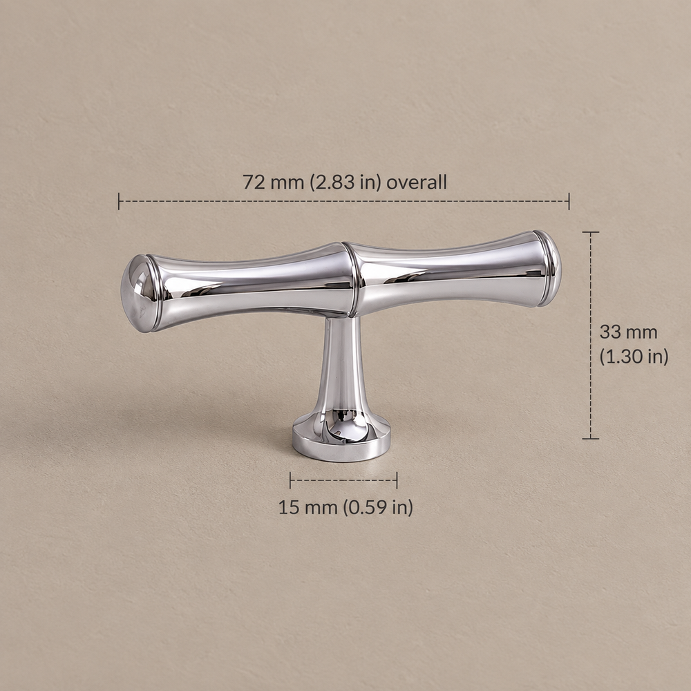 Chrome Brass Bamboo-Style Cabinet Pulls & T-Knob - Modern Design — chrome-bamboo-t-knob-72mm
