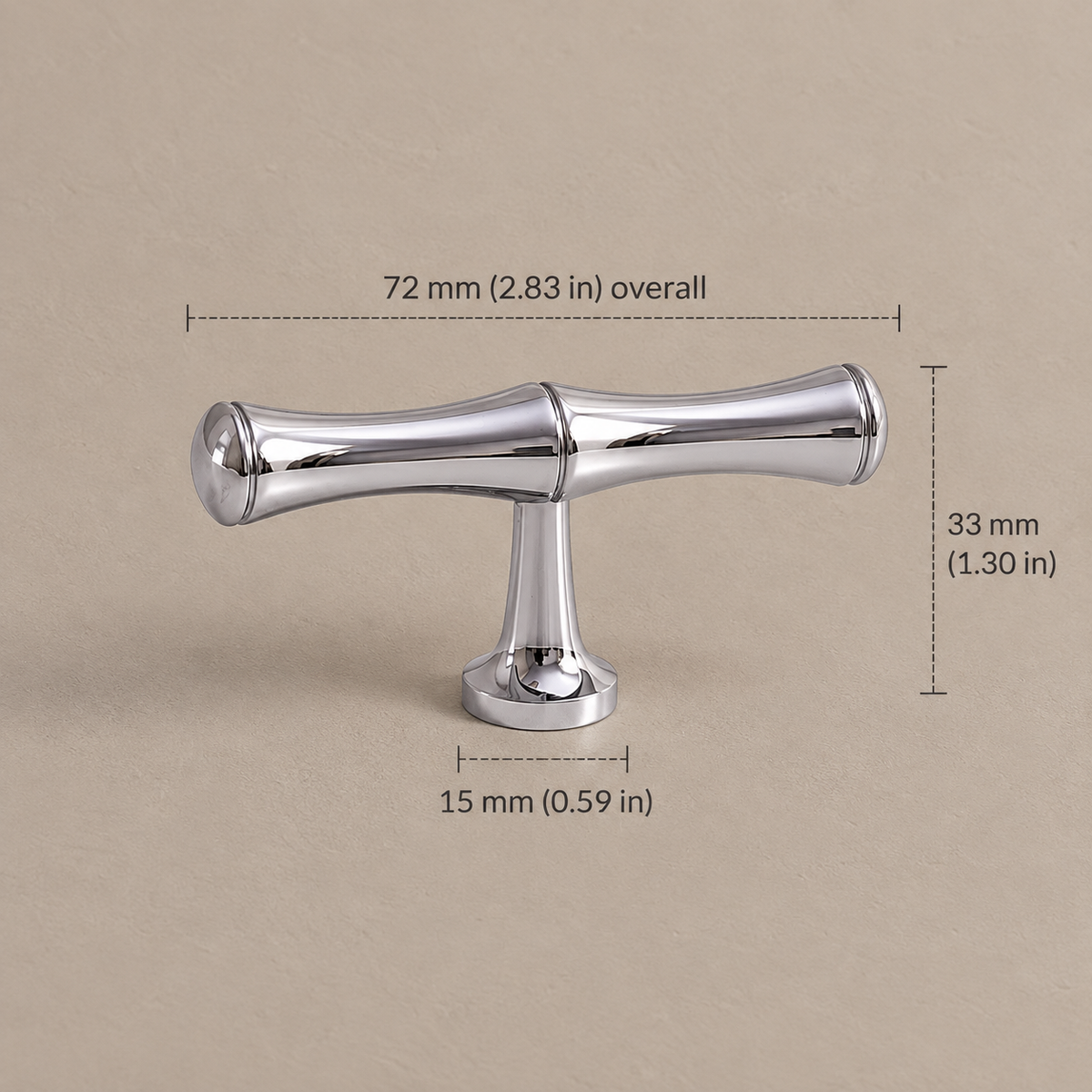 Chrome Brass Bamboo-Style Cabinet Pulls & T-Knob - Modern Design — chrome-bamboo-t-knob-72mm
