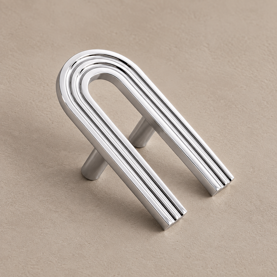Solid Brass Cabinet Pull & Knob — Chrome Brass Finish on a neutral stone studio background