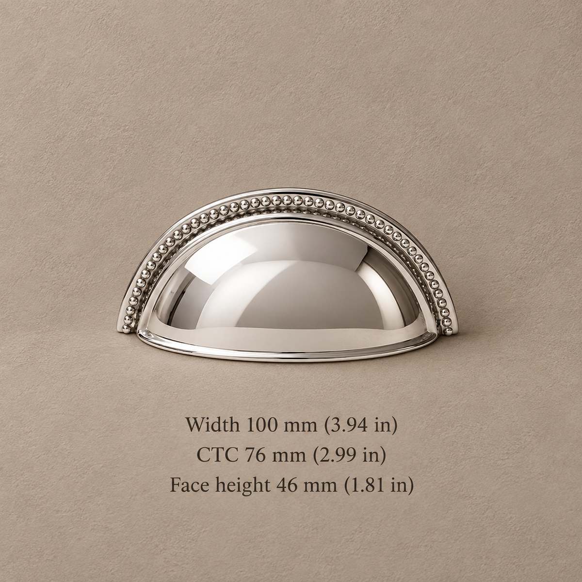 Chrome cup pull with 76 mm CTC and dimensions