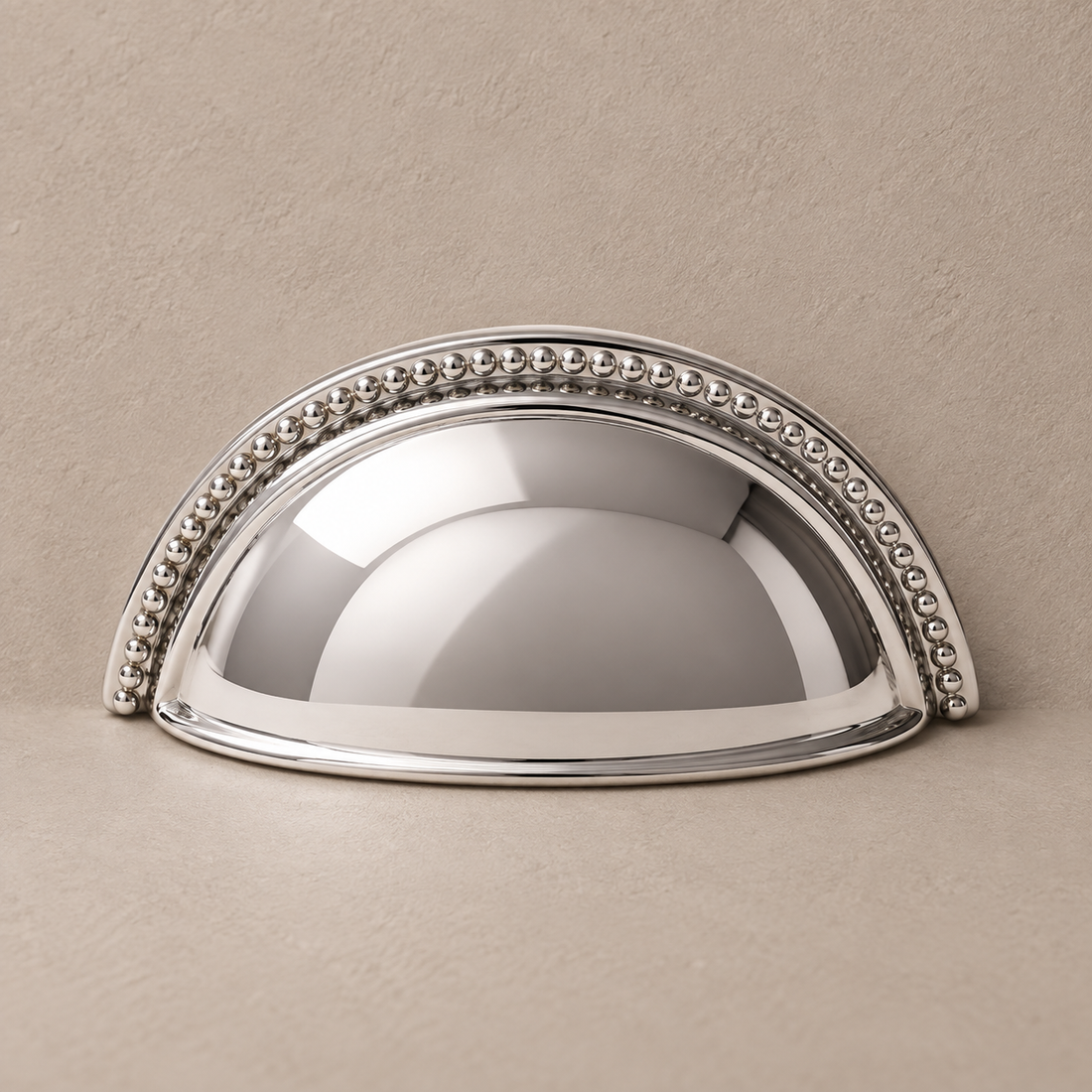 Chrome Brass Solid Brass Cabinet Pulls & Knobs — Classic Design on a neutral stone studio background