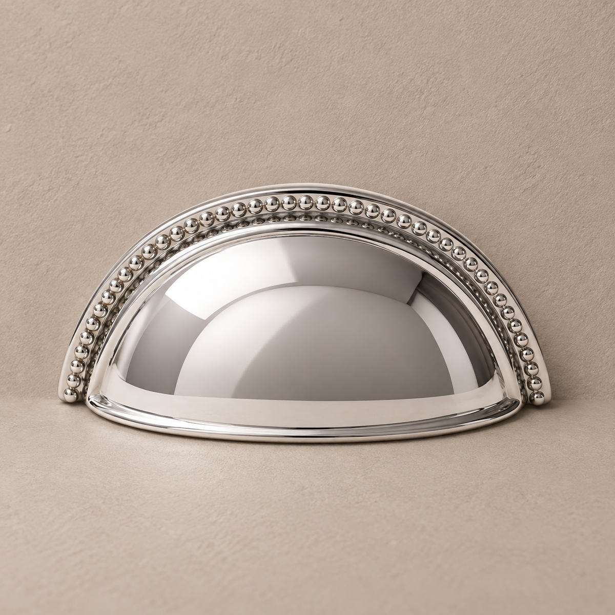 Polished chrome beaded cup pull detail