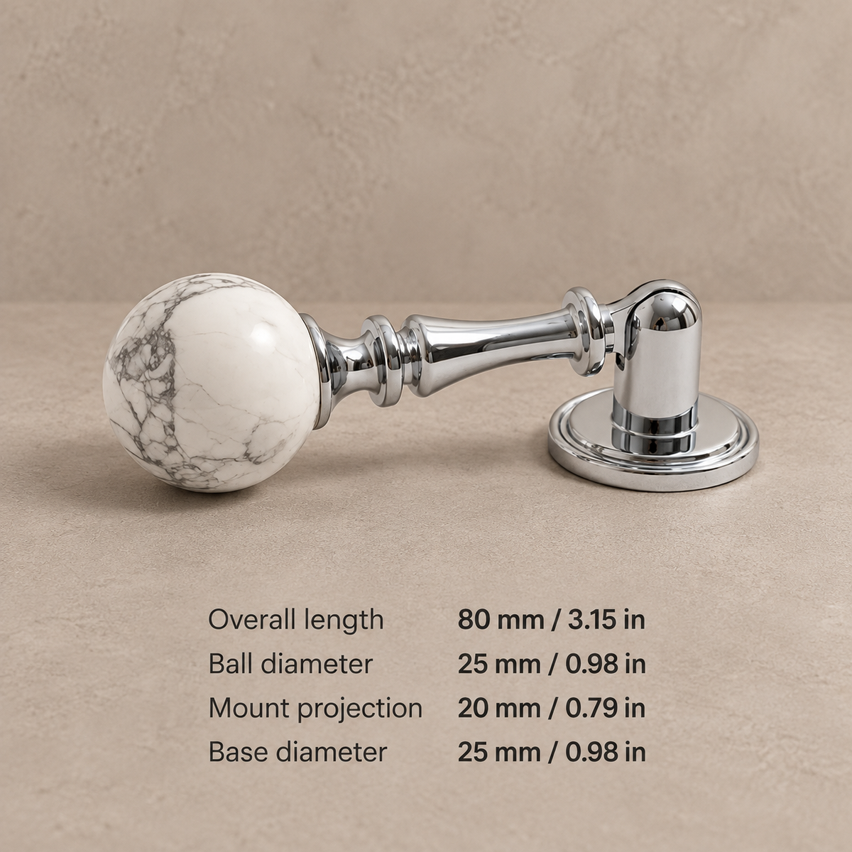 CB2-25-White pine cabinet hardware with dimensions in mm and inches
