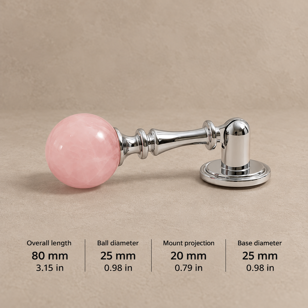 CB2-25-Pink cabinet hardware with dimensions in mm and inches