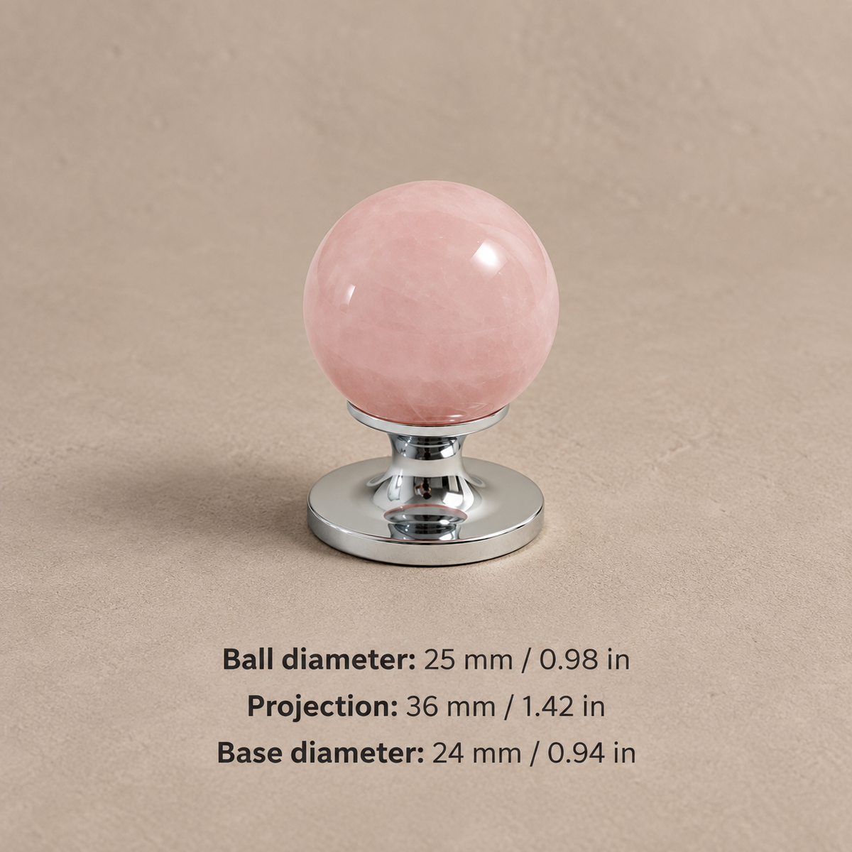 CB1-25-Pink cabinet hardware with dimensions in mm and inches