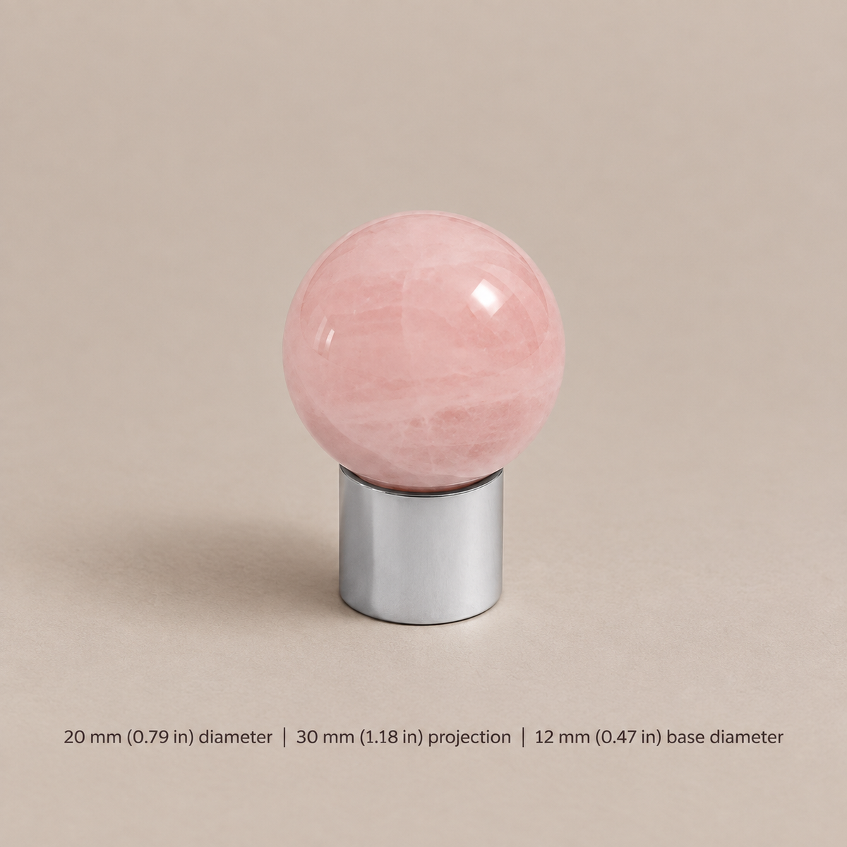 Solid Brass & Crystal Ball Cabinet Pull — Chrome Luxury Design — pink-knob-20mm
