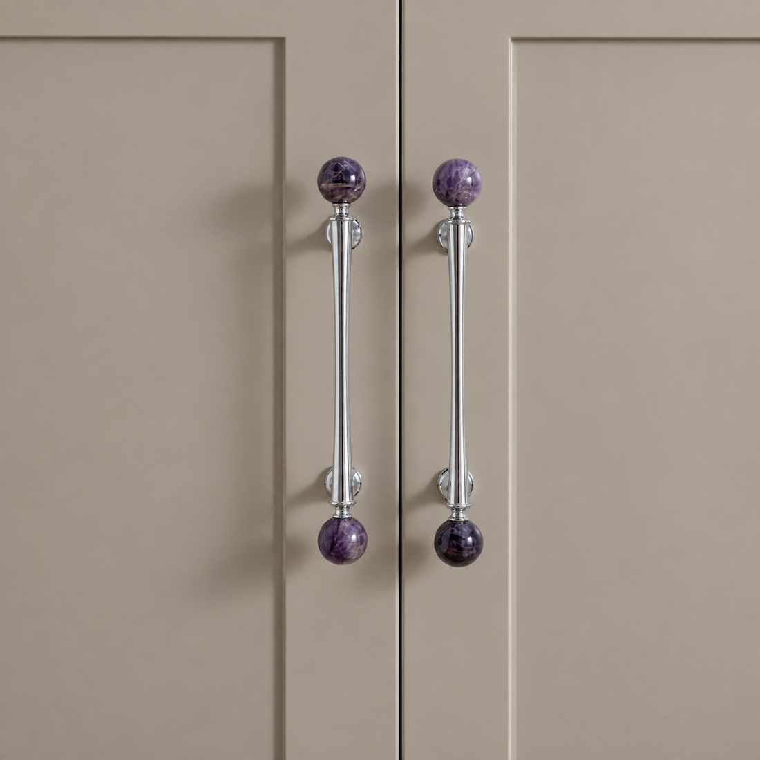 Solid Brass & Crystal Ball Cabinet Pull — Chrome Luxury Design on a neutral stone studio background