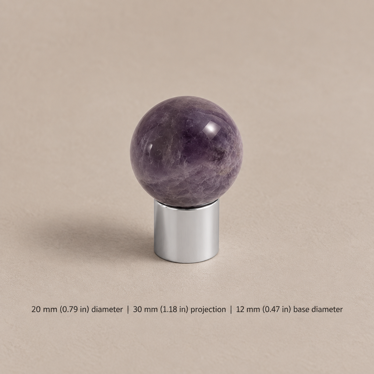 Solid Brass & Crystal Ball Cabinet Pull — Chrome Luxury Design — purple-knob-20mm
