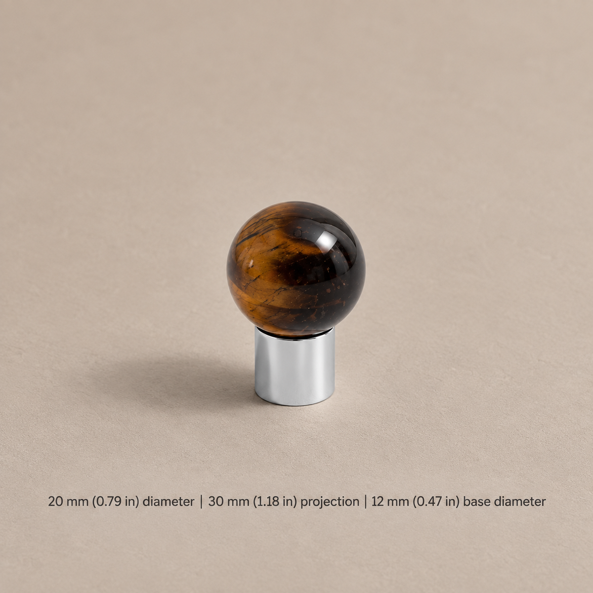 Solid Brass & Crystal Ball Cabinet Pull — Chrome Luxury Design — tiger-eye-knob-20mm