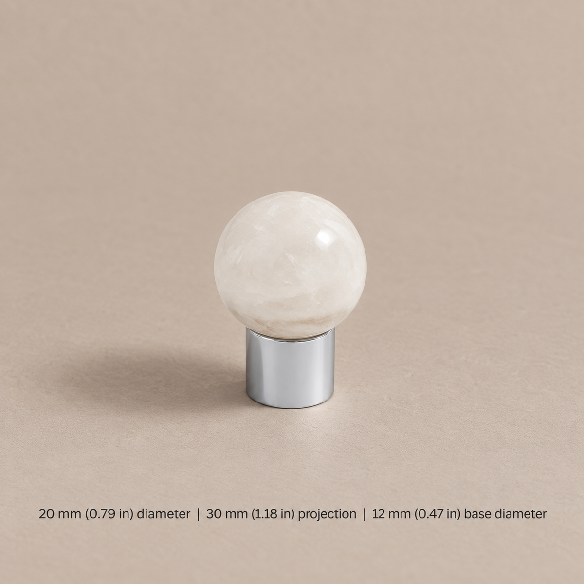 Solid Brass & Crystal Ball Cabinet Pull — Chrome Luxury Design — white-knob-20mm