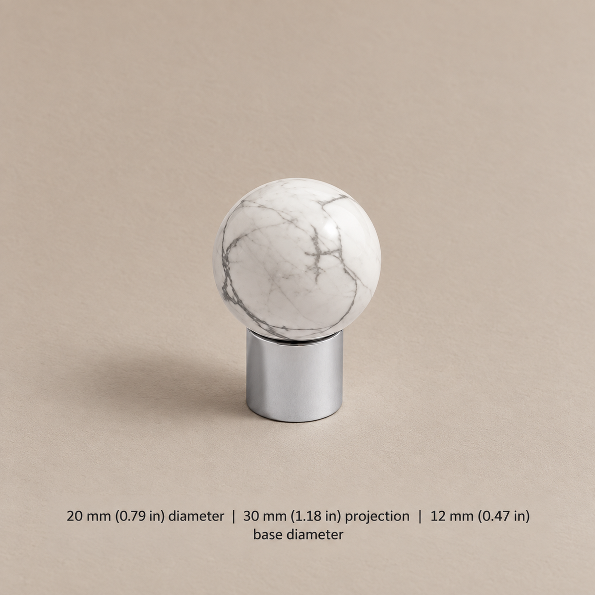 Solid Brass & Crystal Ball Cabinet Pull — Chrome Luxury Design — white-pine-knob-20mm