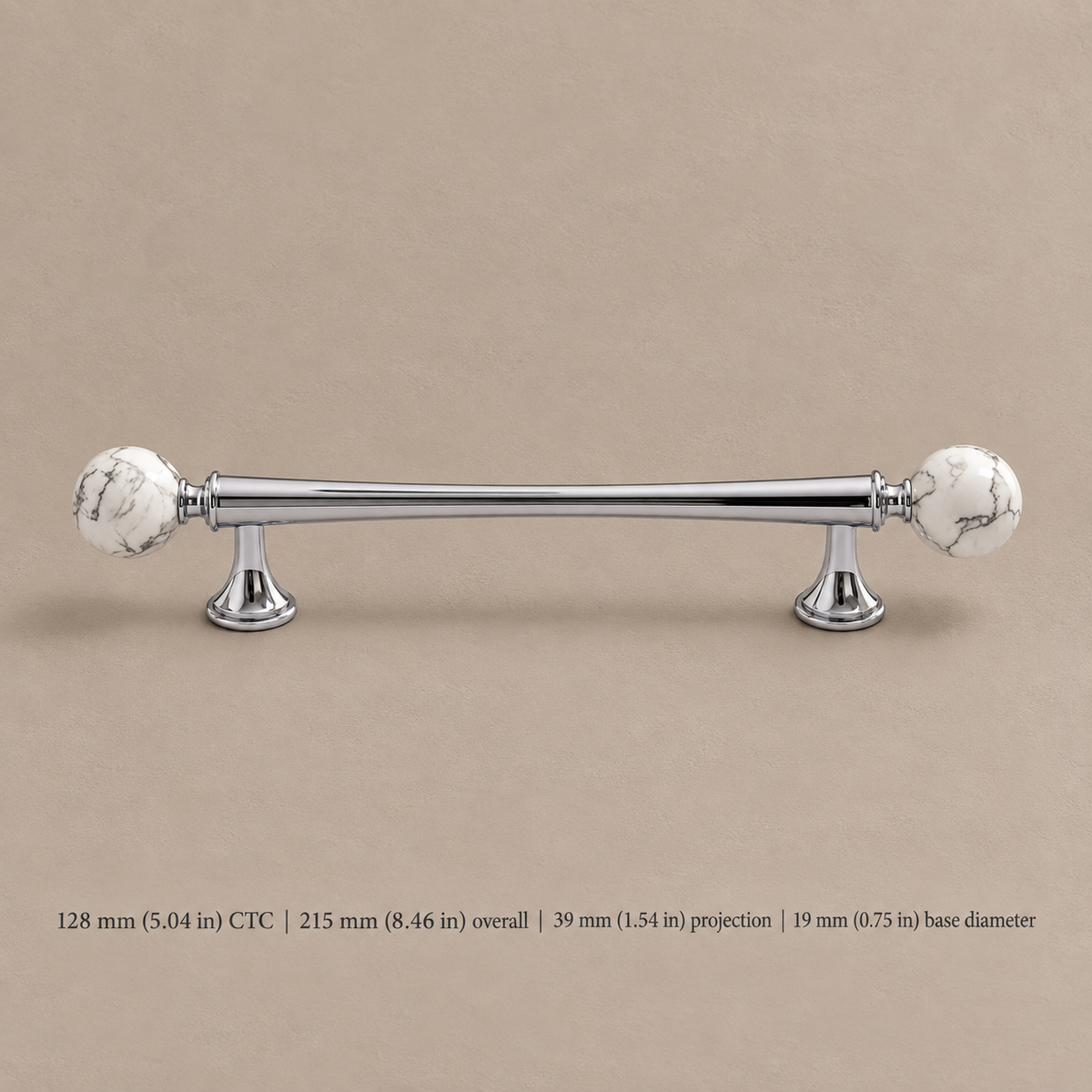 Solid Brass & Crystal Ball Cabinet Pull — Chrome Luxury Design — white-pine-pull-128mm