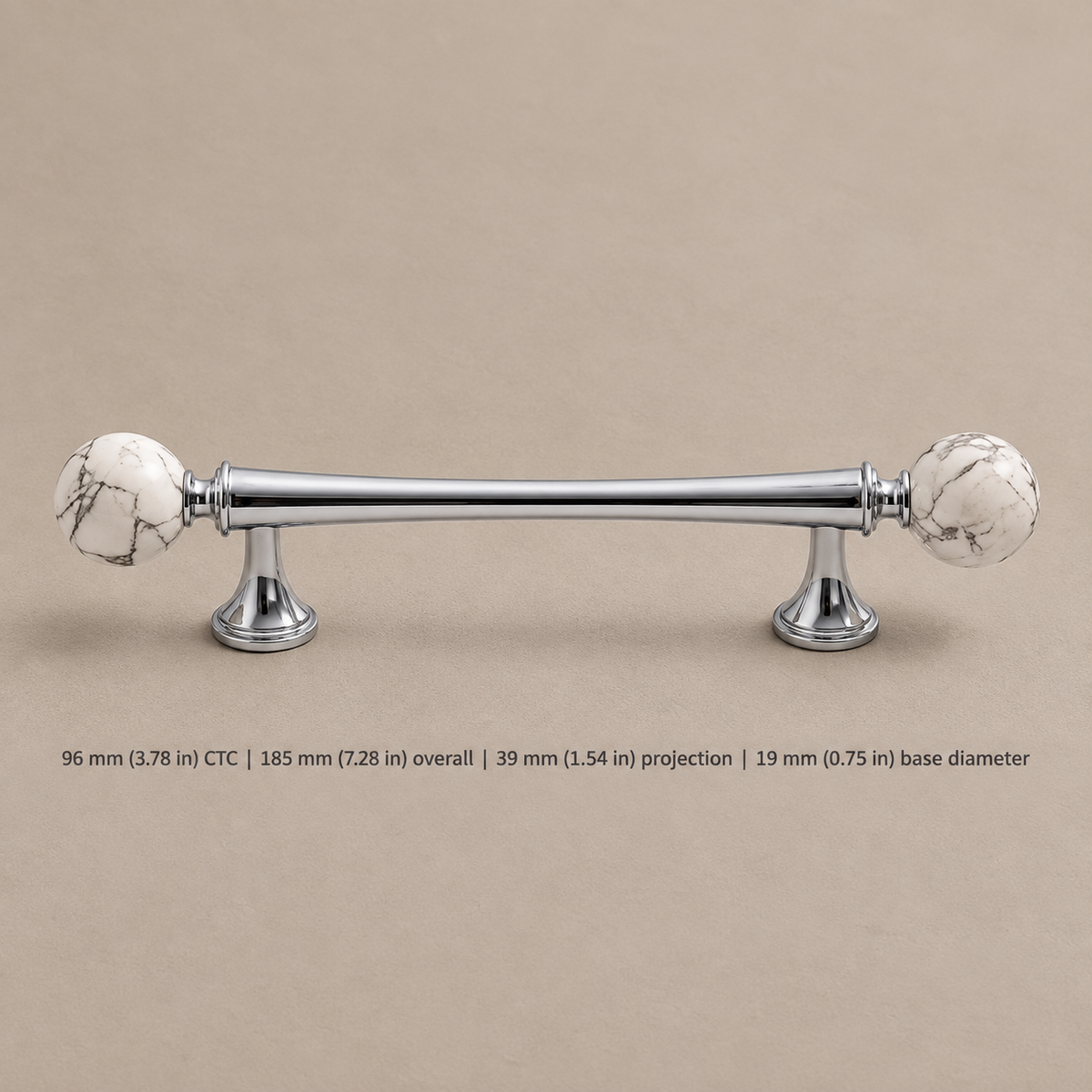 Solid Brass & Crystal Ball Cabinet Pull — Chrome Luxury Design — white-pine-pull-96mm