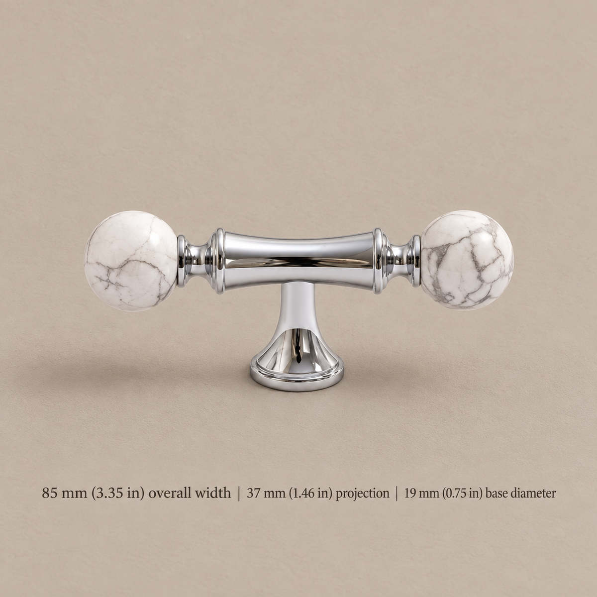 Solid Brass & Crystal Ball Cabinet Pull — Chrome Luxury Design — white-pine-tbar-85mm