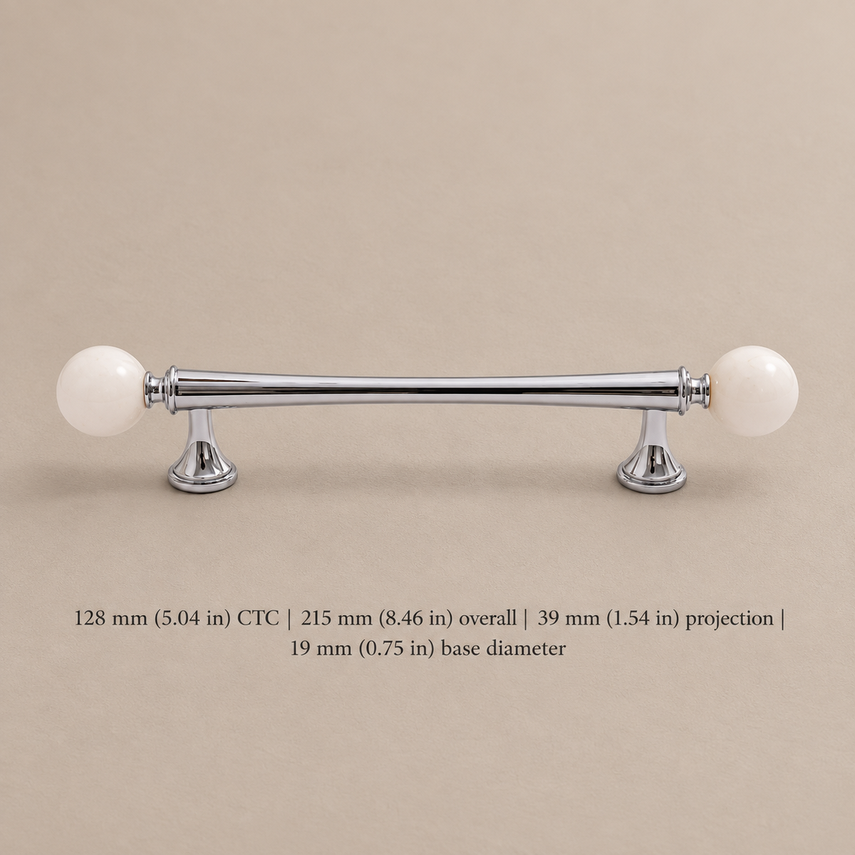 Solid Brass & Crystal Ball Cabinet Pull — Chrome Luxury Design — white-pull-128mm