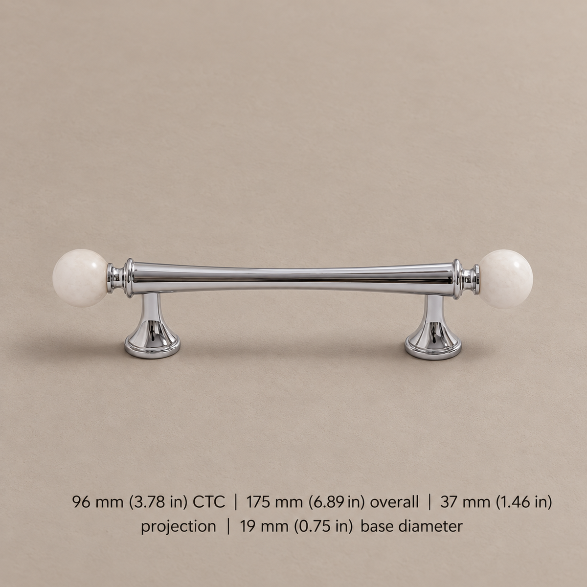 Solid Brass & Crystal Ball Cabinet Pull — Chrome Luxury Design — white-pull-96mm