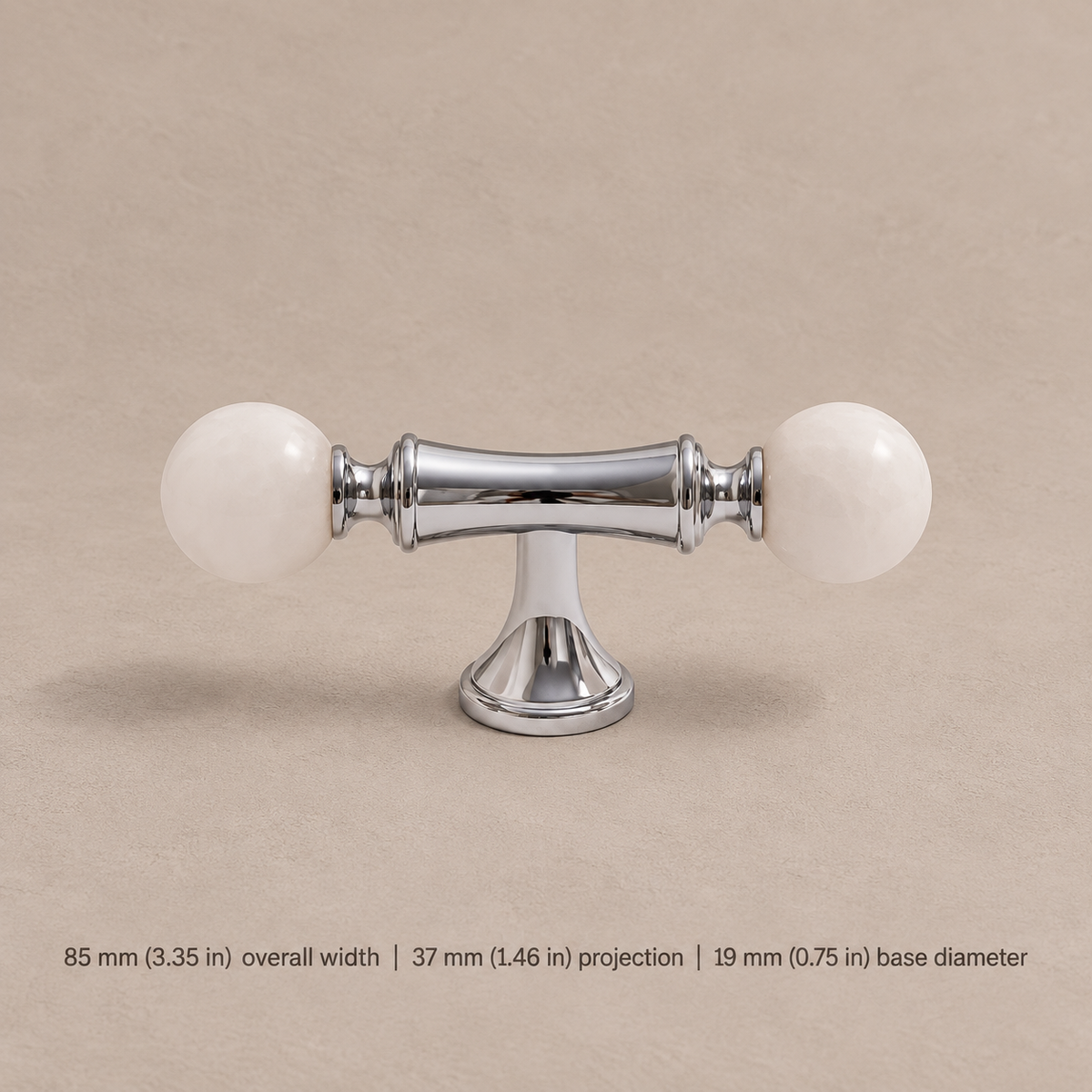 Solid Brass & Crystal Ball Cabinet Pull — Chrome Luxury Design — white-tbar-85mm