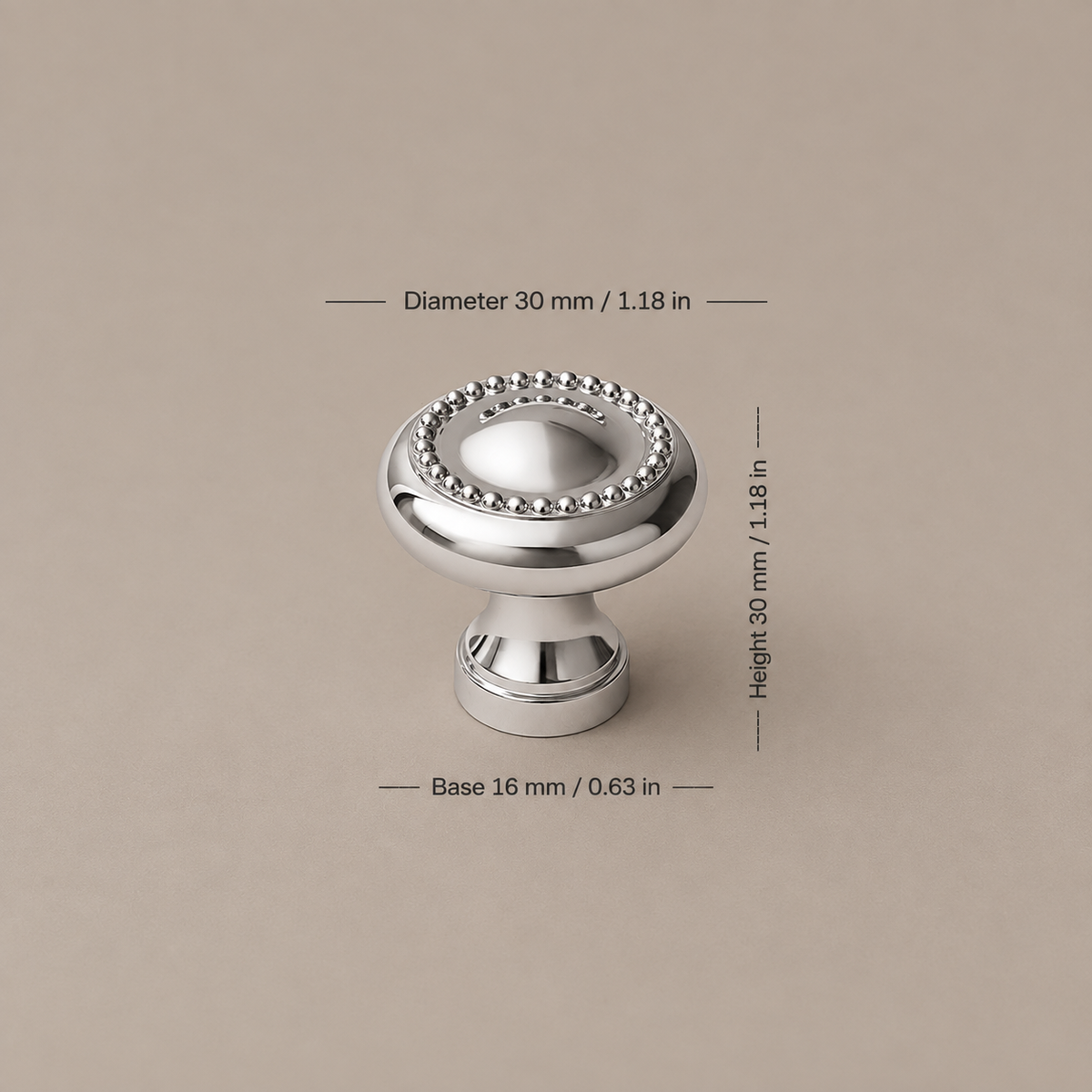 Bright chrome faceted-end cabinet knob, 30 mm diameter