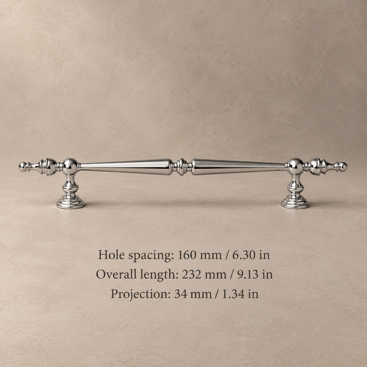 Solid Chrome Brass Cabinet Pull & Knob — Modern Design — 160mm