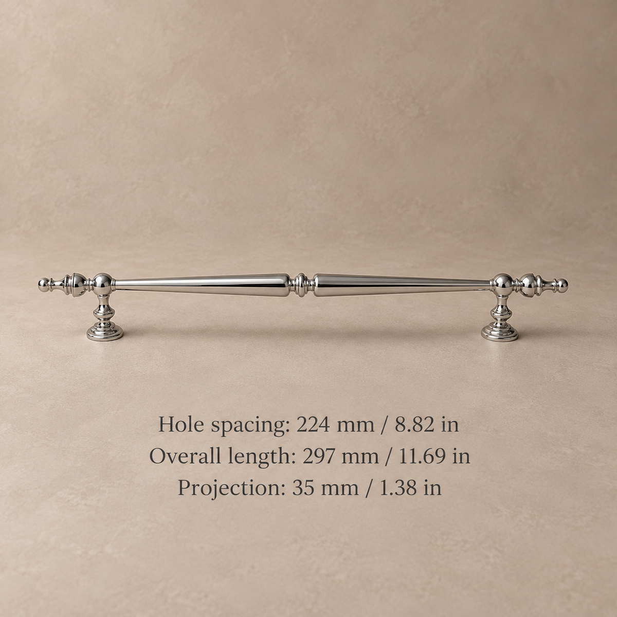 Solid Chrome Brass Cabinet Pull & Knob — Modern Design — 224mm