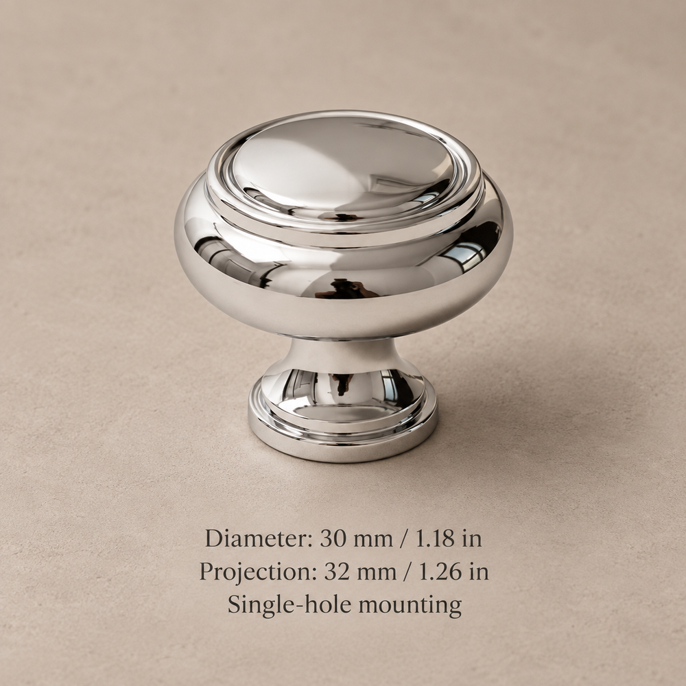 Solid Chrome Brass Cabinet Pull & Knob — Modern Design — 30mm-knob