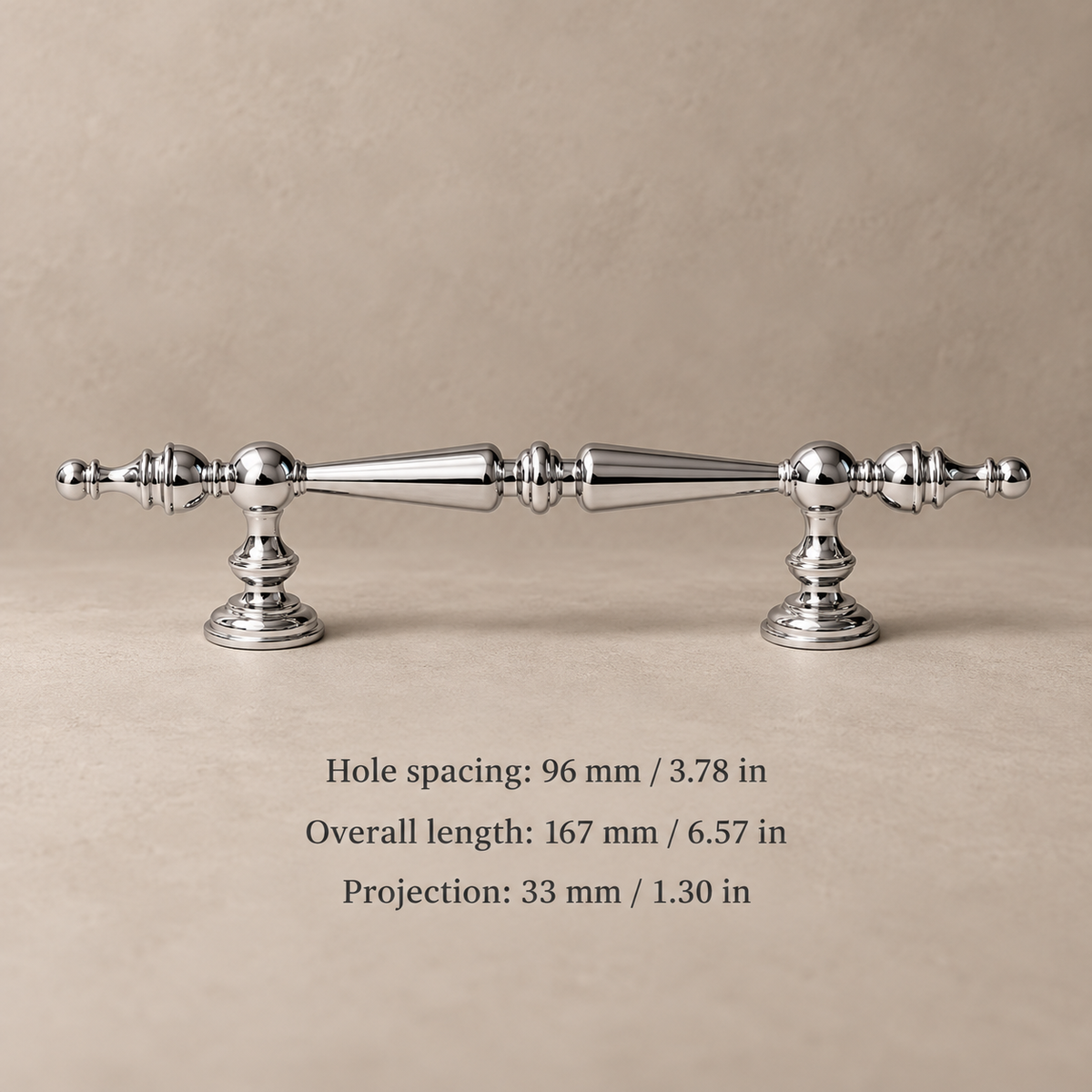 Solid Chrome Brass Cabinet Pull & Knob — Modern Design — 96mm