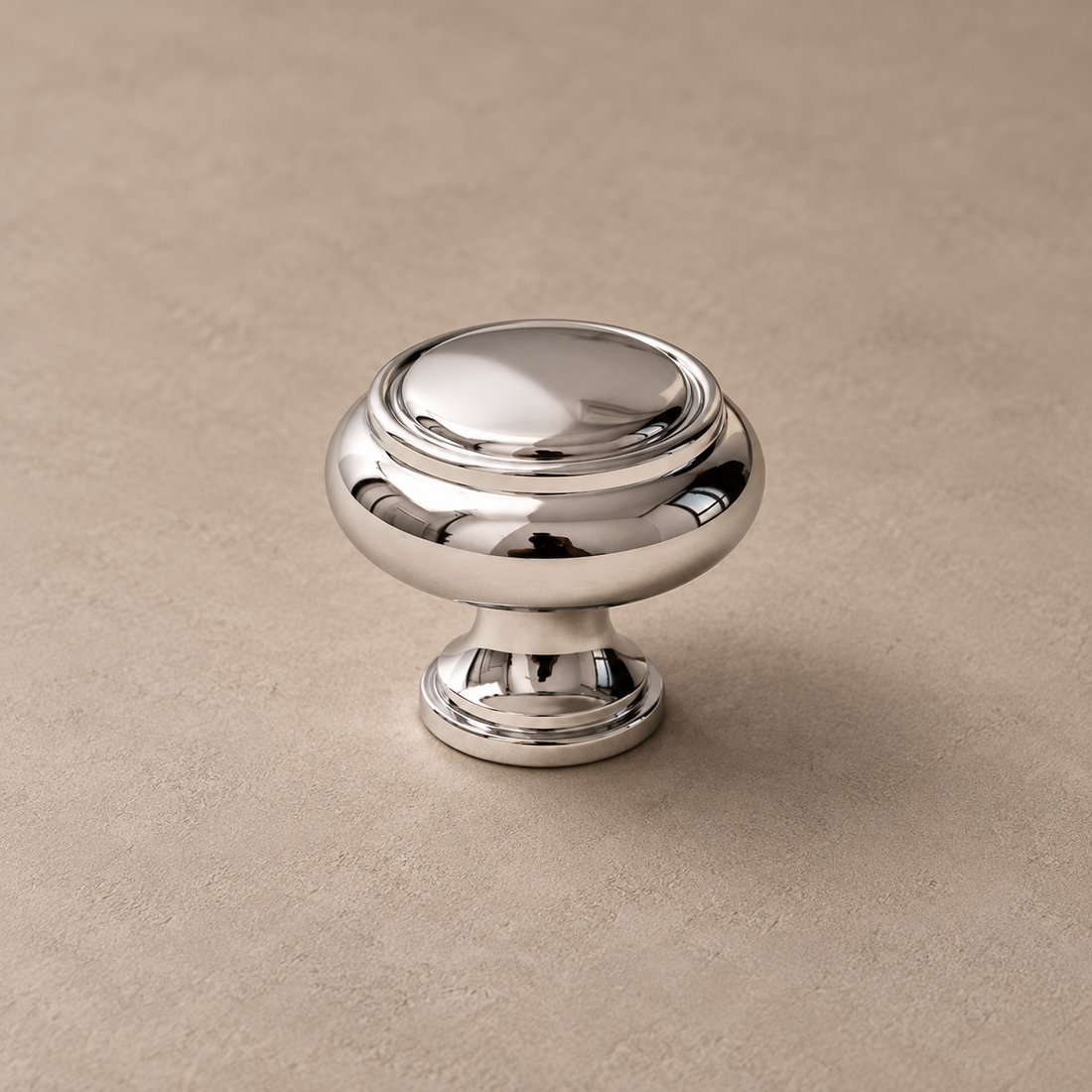 Solid Chrome Brass Cabinet Pull & Knob — Modern Design on a neutral stone studio background