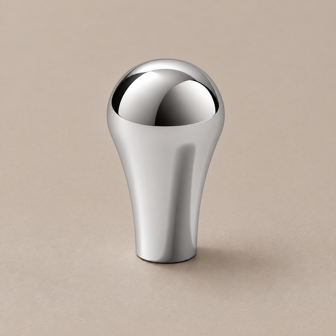 Chrome Brass Cabinet Handle & Knob — Modern Minimalist Hardware on a deep olive studio background