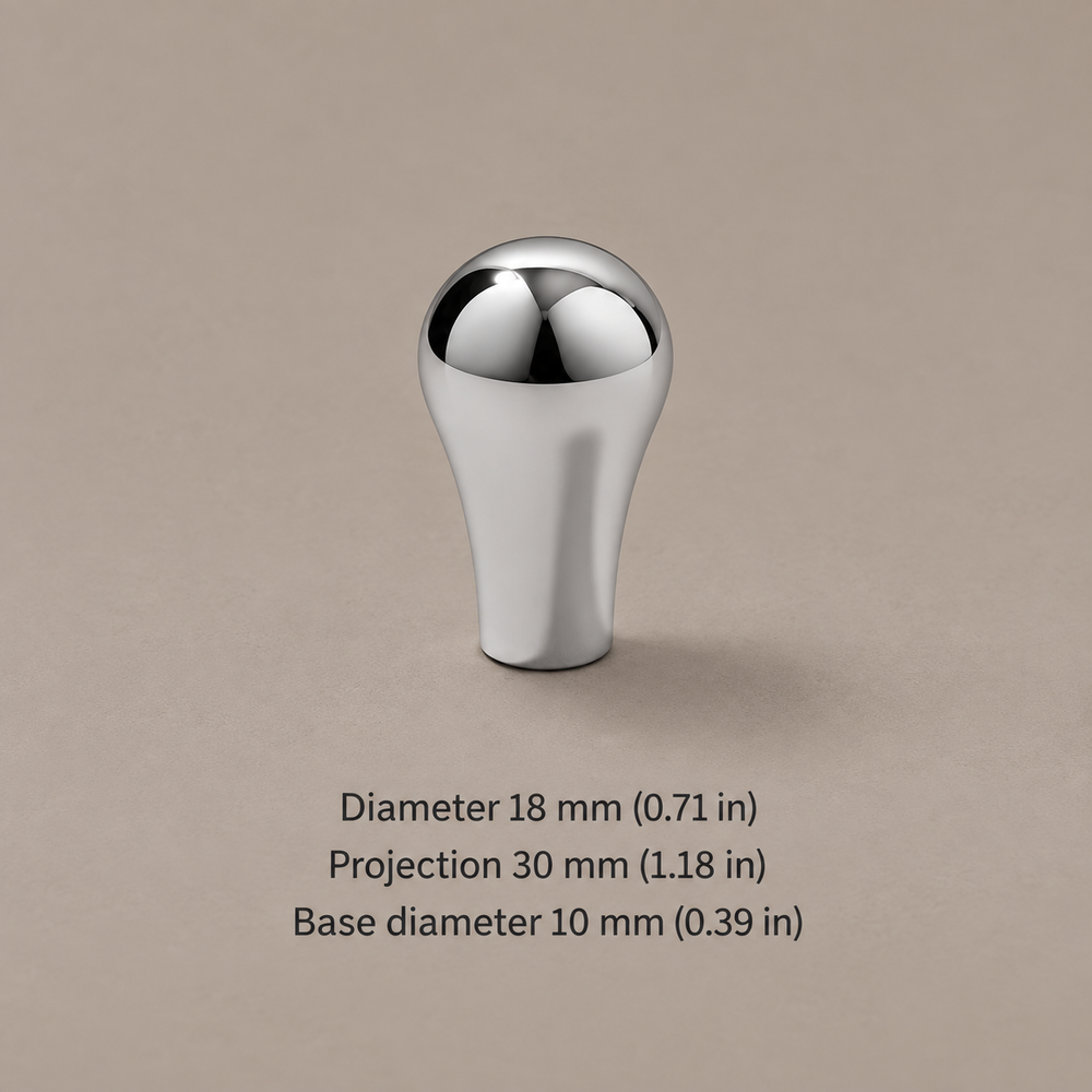 Turned Spindle Cabinet Pull & Knob — Chrome Silver — droplet-knob-18mm