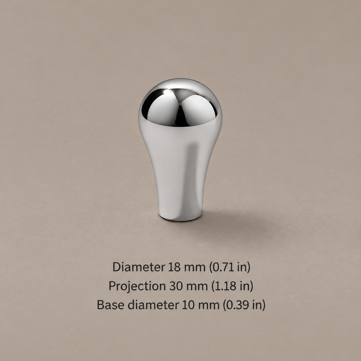 Turned Spindle Cabinet Pull & Knob — Chrome Silver — droplet-knob-18mm