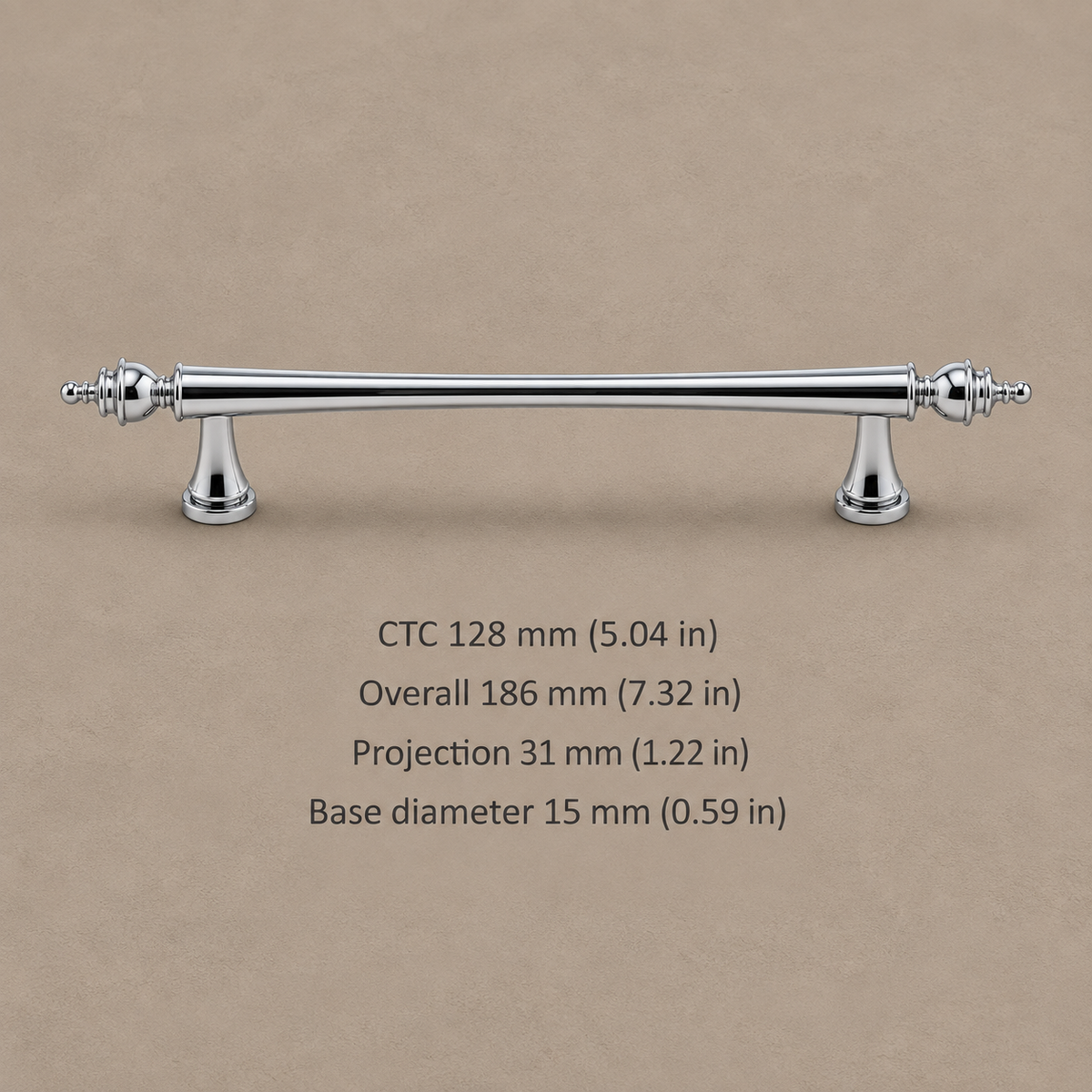 Turned Spindle Cabinet Pull & Knob — Chrome Silver — pull-128mm