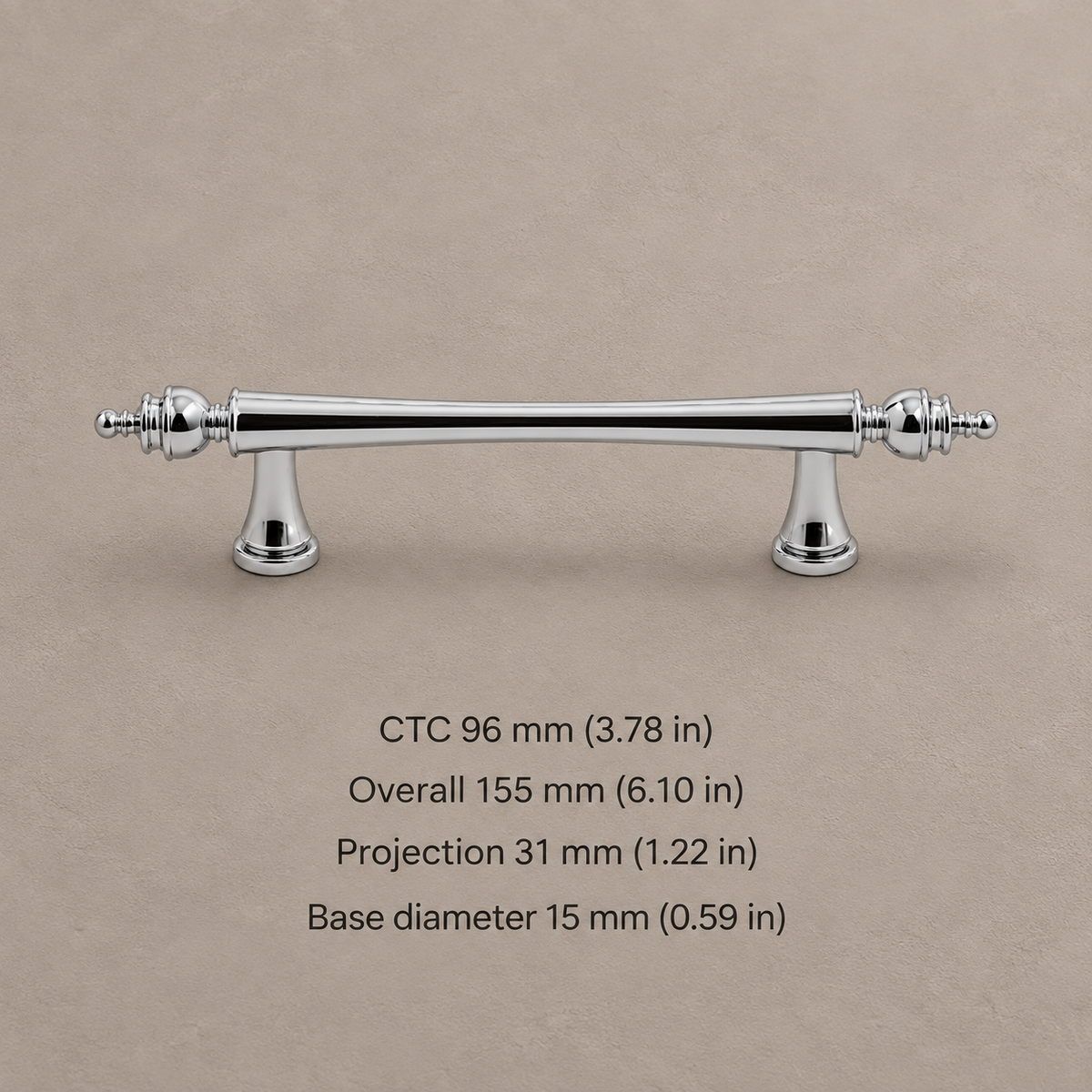Turned Spindle Cabinet Pull & Knob — Chrome Silver — pull-96mm