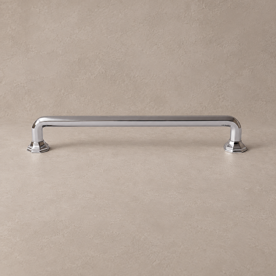Square Bar Cabinet Pull & Knob — Chrome Brass on a deep olive studio background