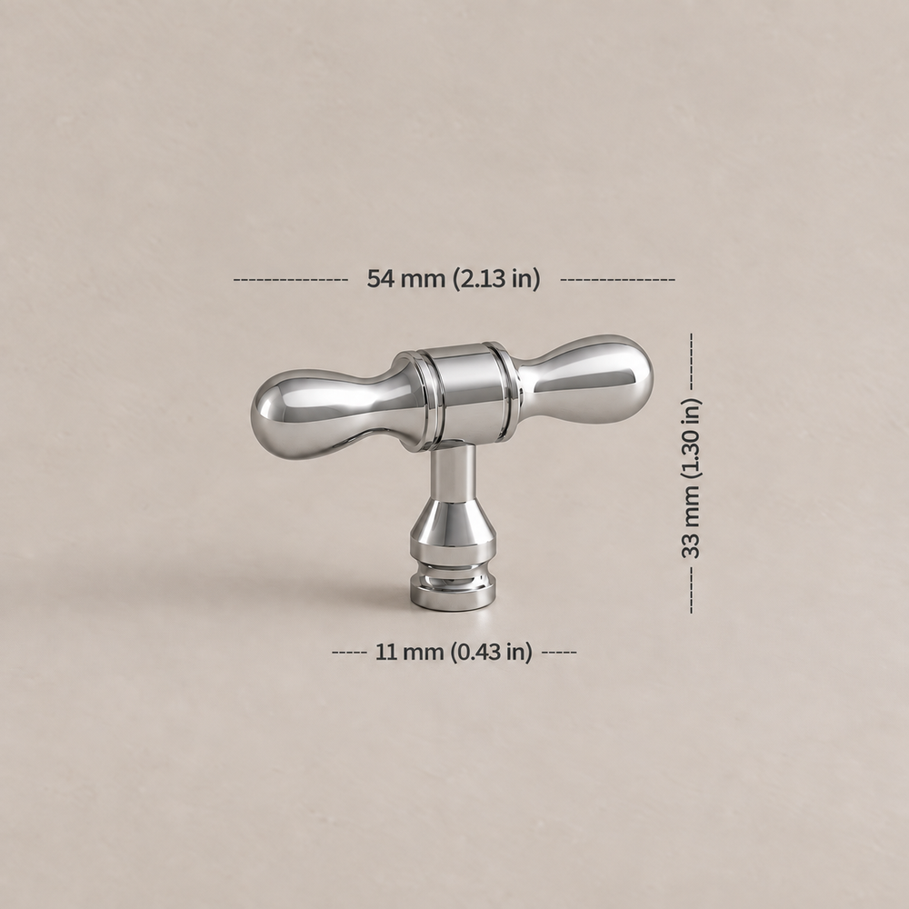 Chrome teardrop T-knob with 54 mm measurements