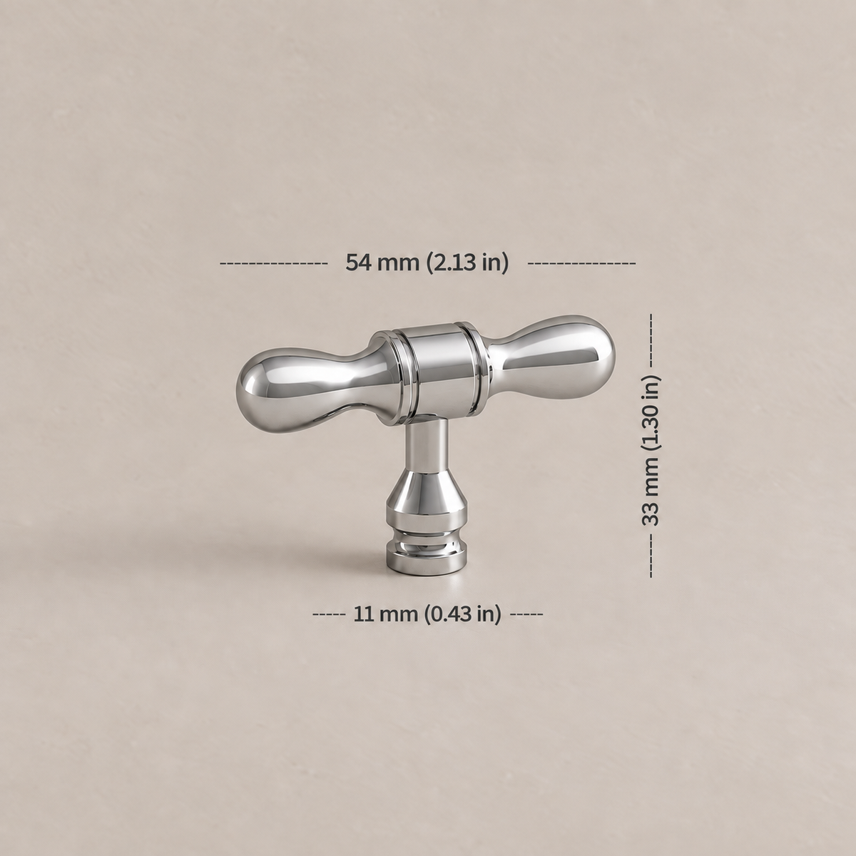Chrome teardrop T-knob with 54 mm measurements