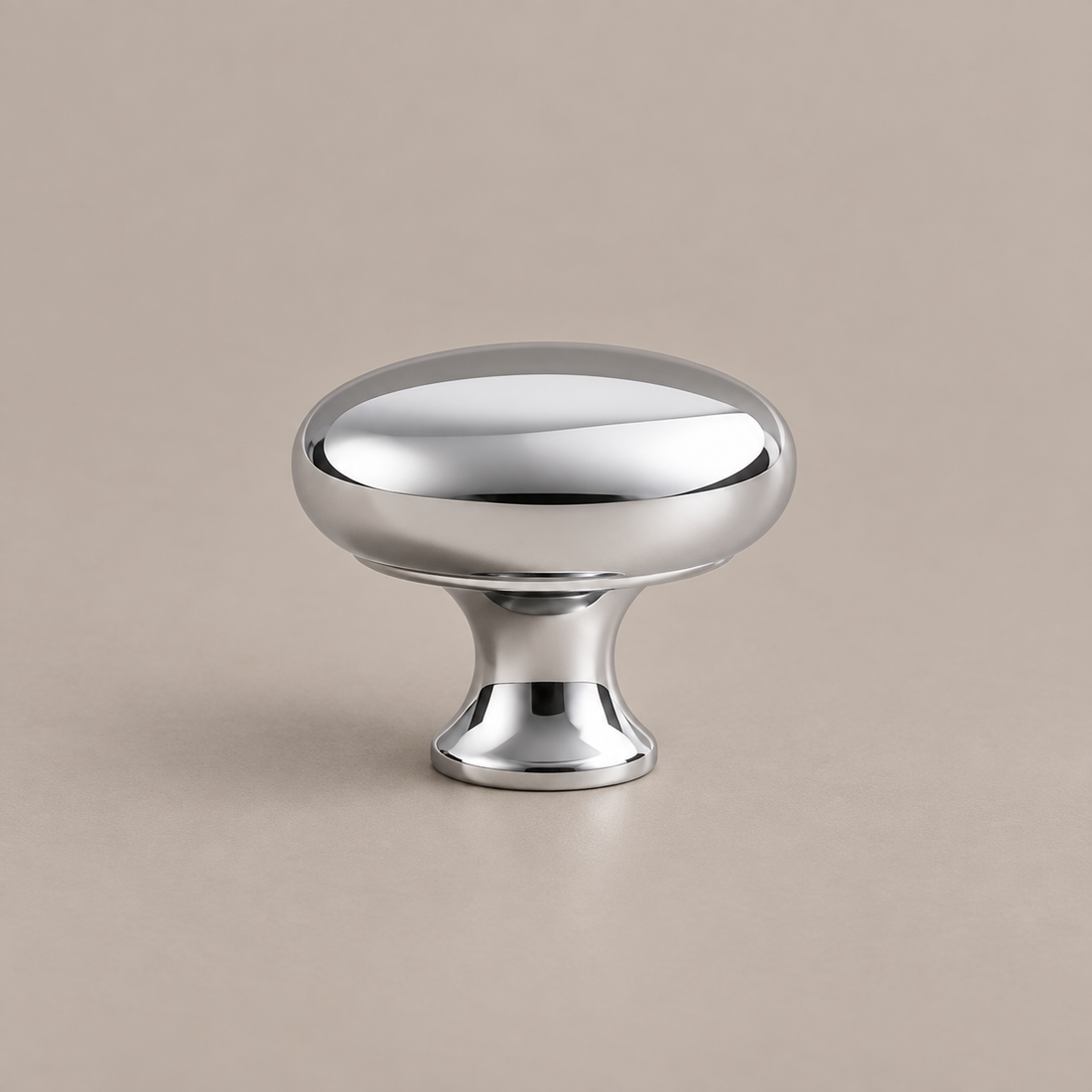Chrome Brass U-Shaped Cabinet Pull & Knob — Solid Brass Modern Hardware on a deep olive studio background