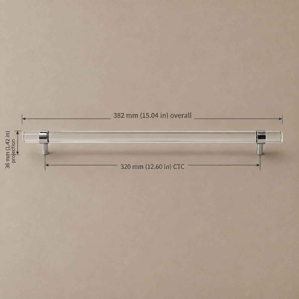 Clear Acrylic & Polished Brass Cabinet Pulls — Modern Minimalist Design — clear-acrylic-chrome-320mm-ctc