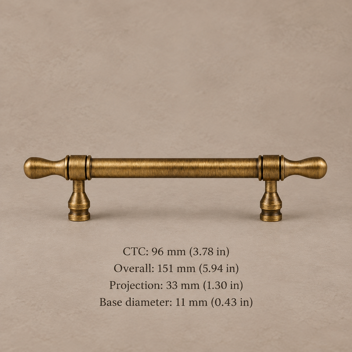 Collared Bar Cabinet Pull & Knob — Antique Bronze — pull-96