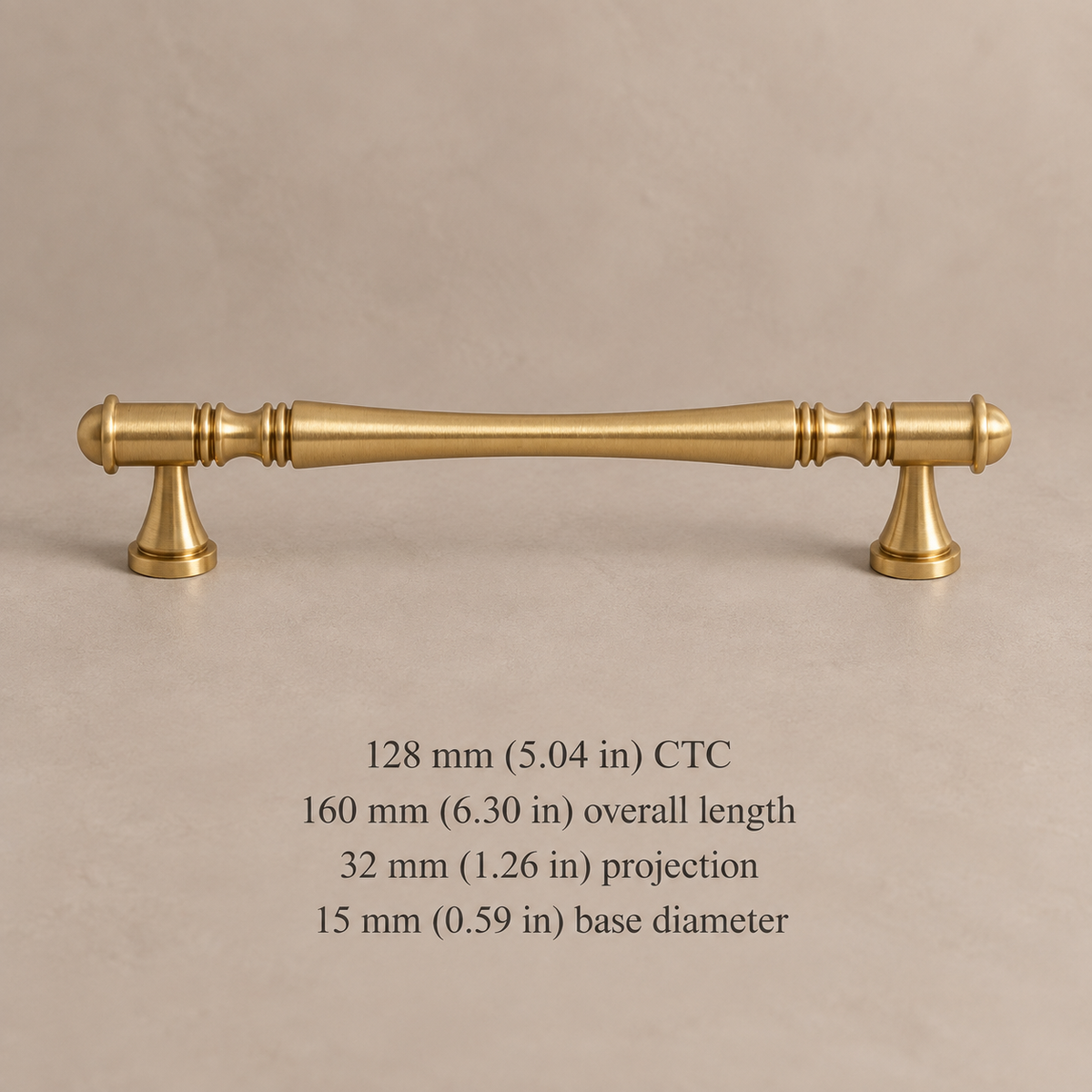 Collared Bar Cabinet Pull & Knob — Brushed Brass — 128mm