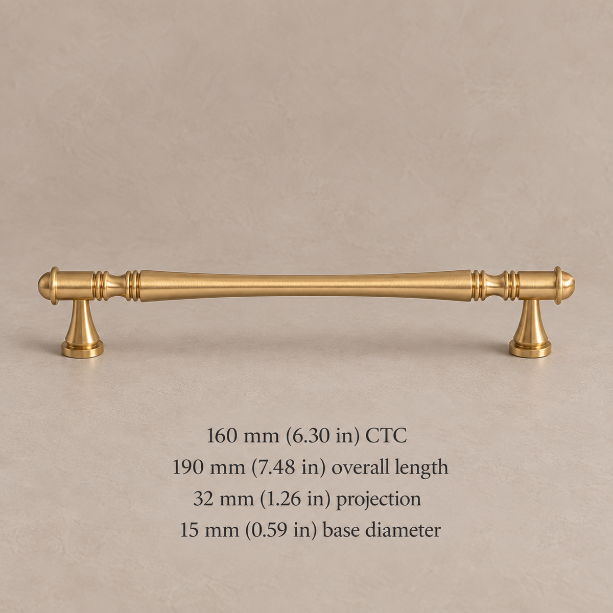 Collared Bar Cabinet Pull & Knob — Brushed Brass — 160mm