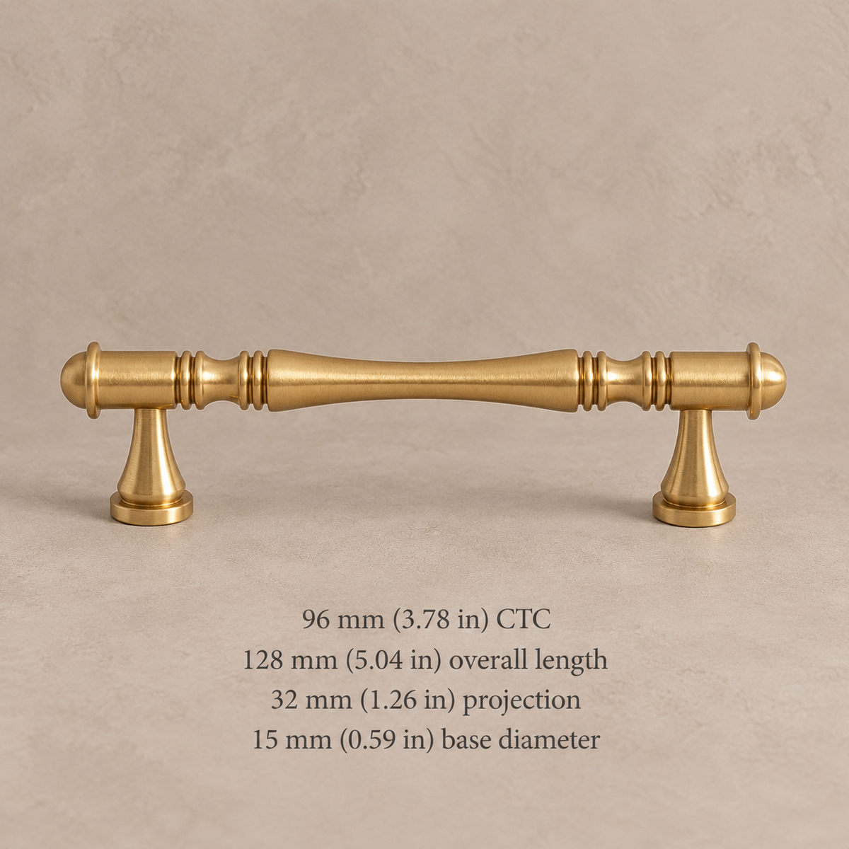 Collared Bar Cabinet Pull & Knob — Brushed Brass — 96mm