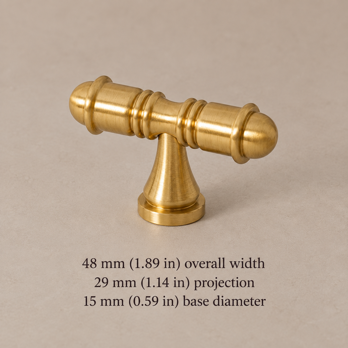 Collared Bar Cabinet Pull & Knob — Brushed Brass — t-knob-48mm