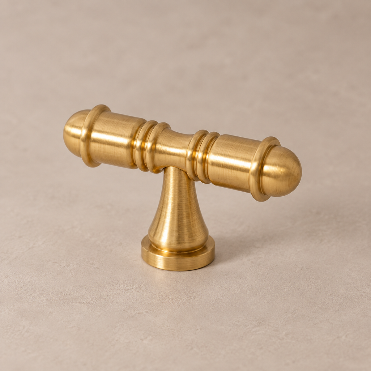 Collared Bar Cabinet Pull & Knob — Brushed Brass — t-knob-detail