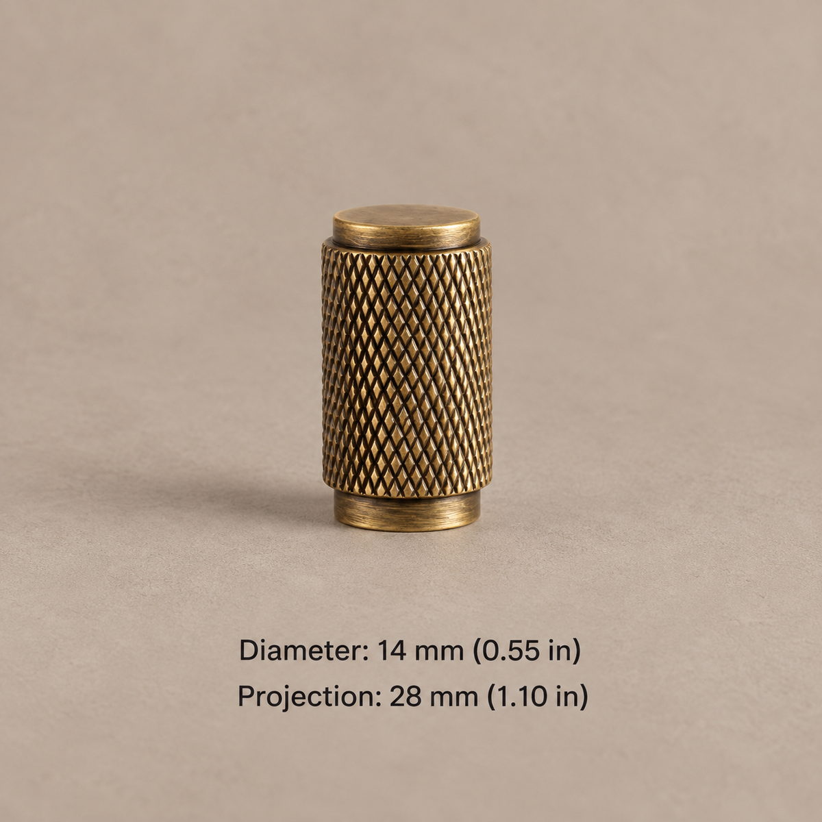 Solid Brass Cross Knurled Cabinet Pulls & Knobs — Antique Brass Finish — knob-14