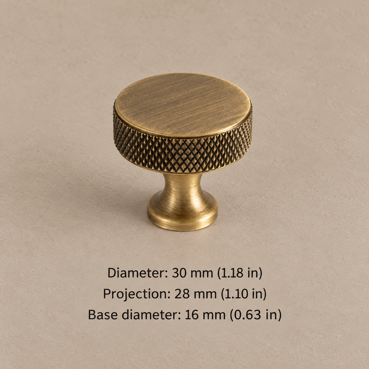 Solid Brass Cross Knurled Cabinet Pulls & Knobs — Antique Brass Finish — knob-30