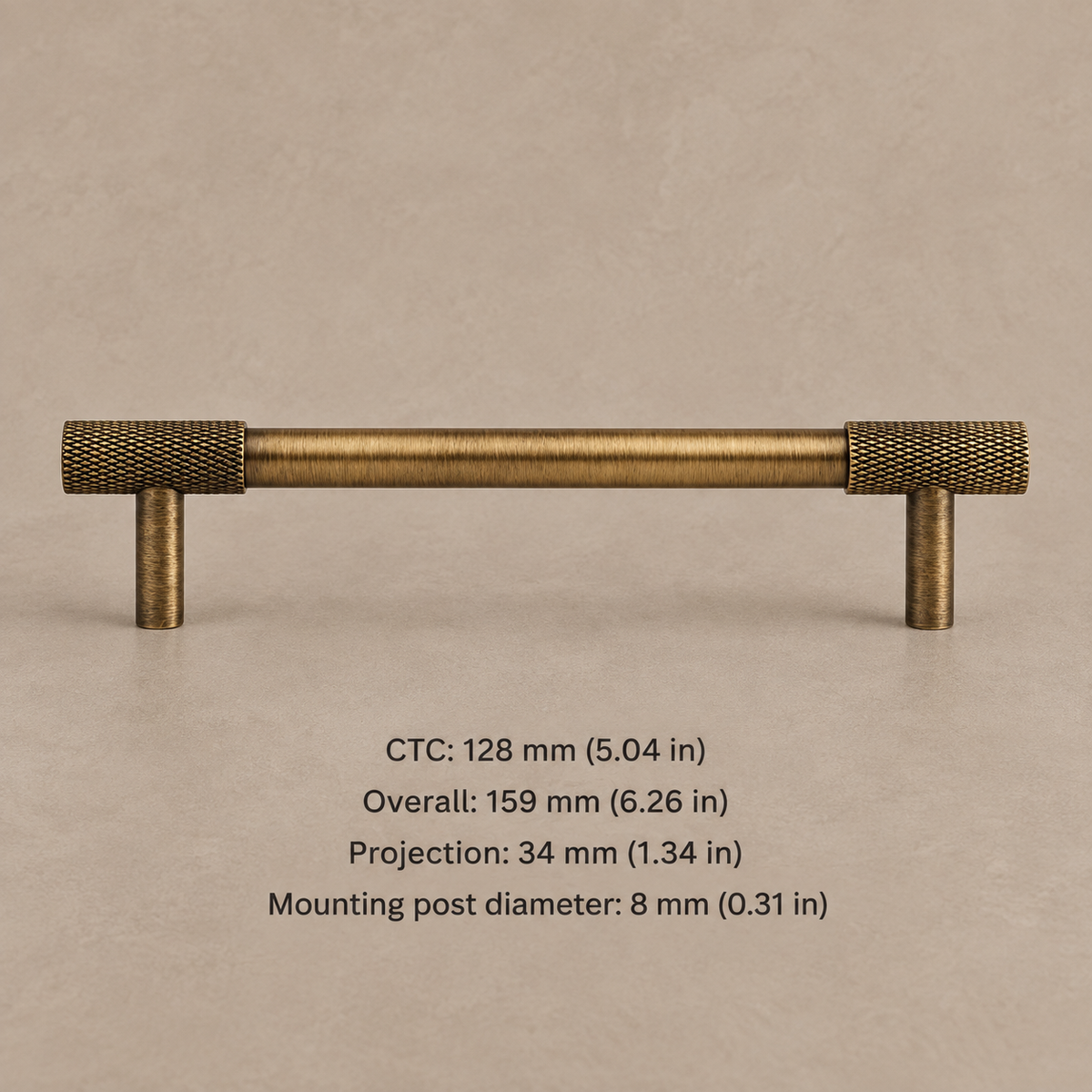 Solid Brass Cross Knurled Cabinet Pulls & Knobs — Antique Brass Finish — pull-128