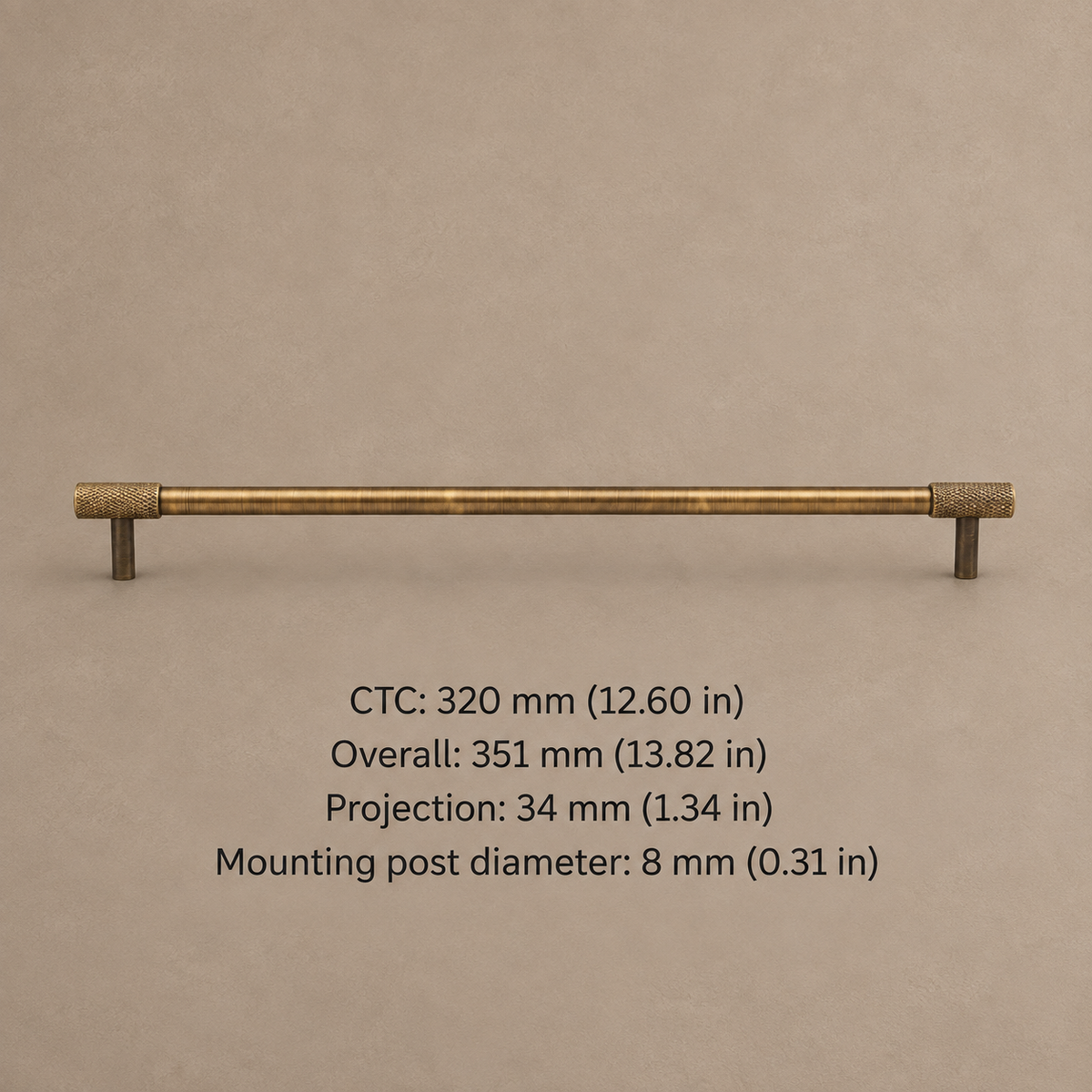 Solid Brass Cross Knurled Cabinet Pulls & Knobs — Antique Brass Finish — pull-320