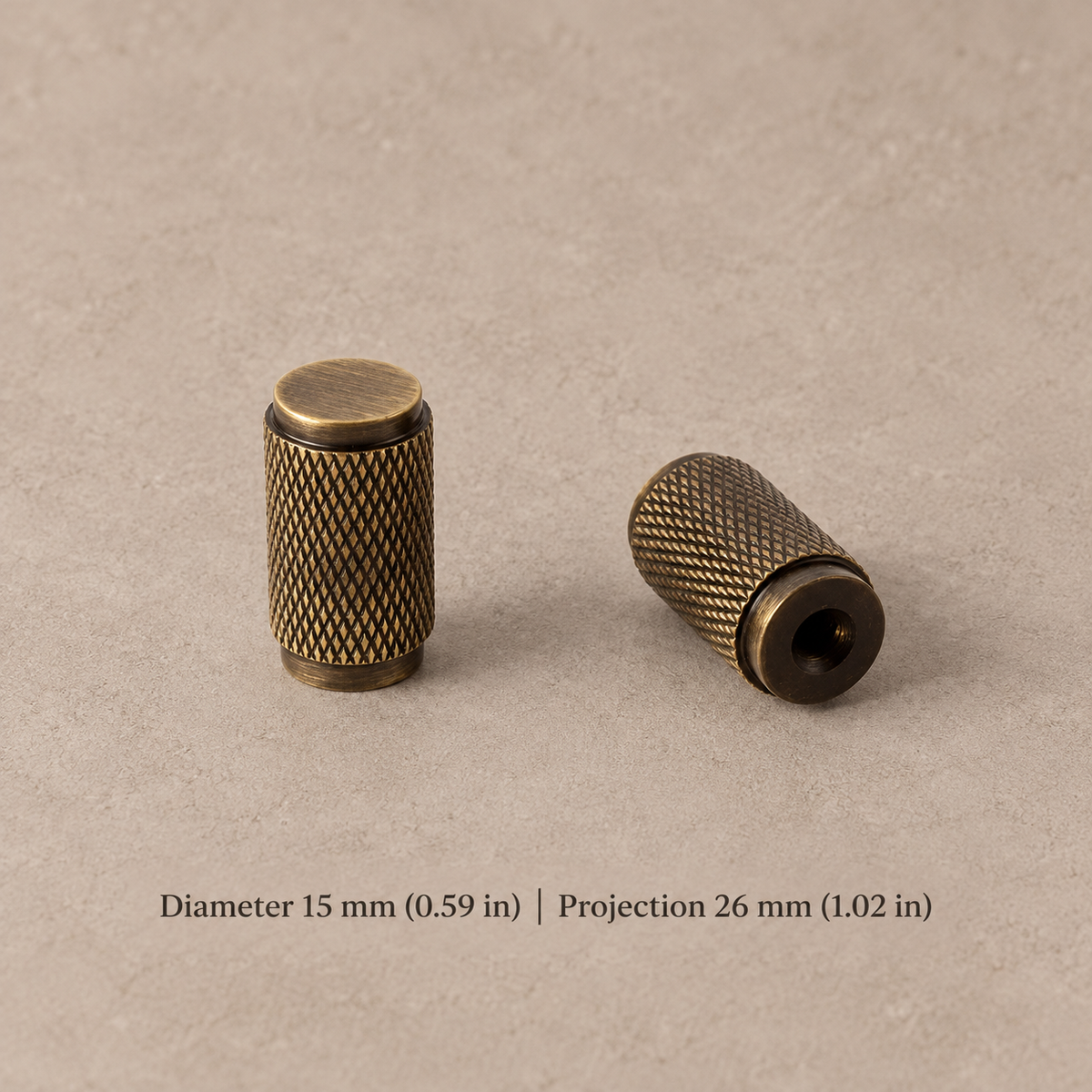 Solid Brushed Antique Brass Cabinet Pull & Knob - Cross Knurled Modern Design — knob-15