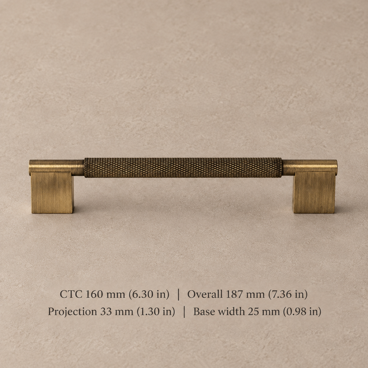 Solid Brushed Antique Brass Cabinet Pull & Knob - Cross Knurled Modern Design — pull-160